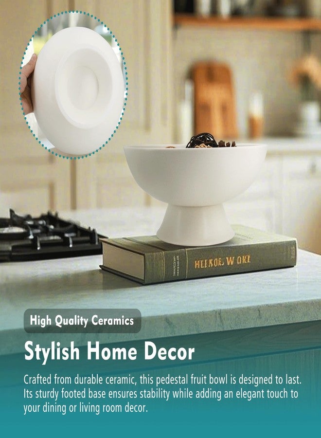Accessoryway White Pedestal Decorative Bowl - 8" Minimalist Decorative Fruit Bowl for Kitchen Counter, Entryway,Multi-Purpose Centerpiece bowl for Bread, Snacks, Candy, Perfect for Housewarming &Wedding Gift - Image 5